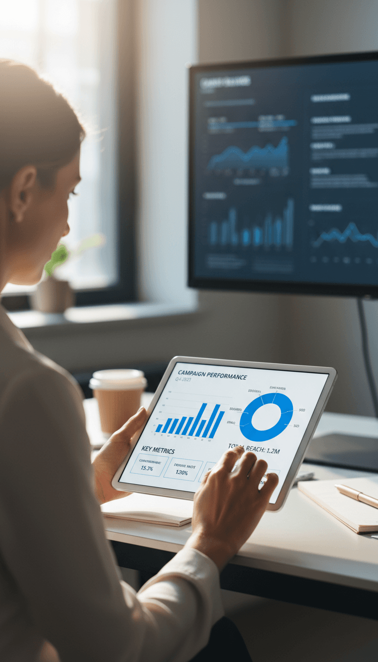 Marketing professional reviewing strategy and analytics data